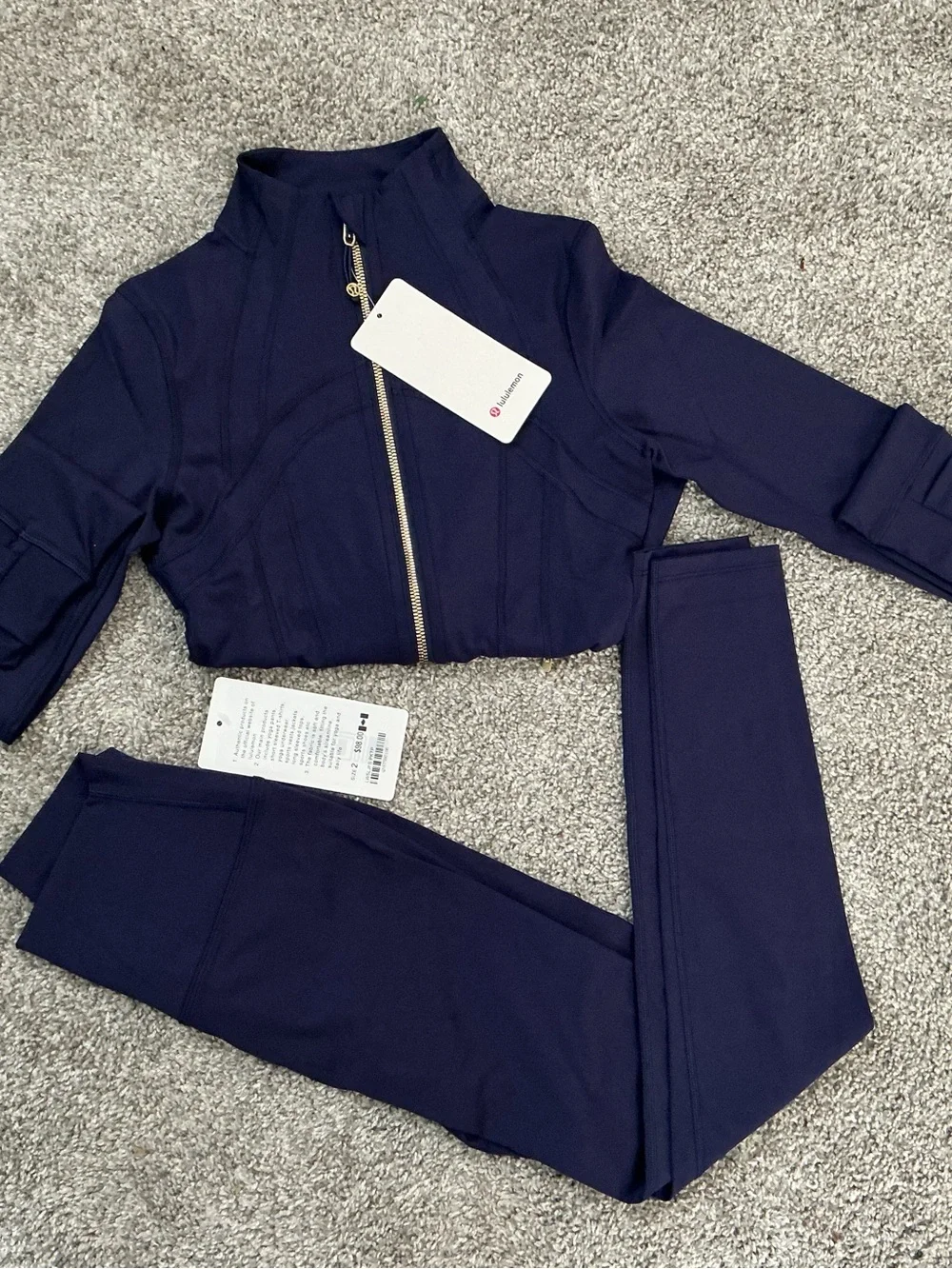 lululemon athletica Women's Deep Navy Legging Set with Gold Zipper